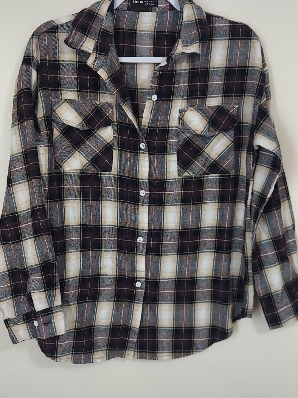 SHEIN Men’s Brown and Cream Plaid Button-Down Shirt